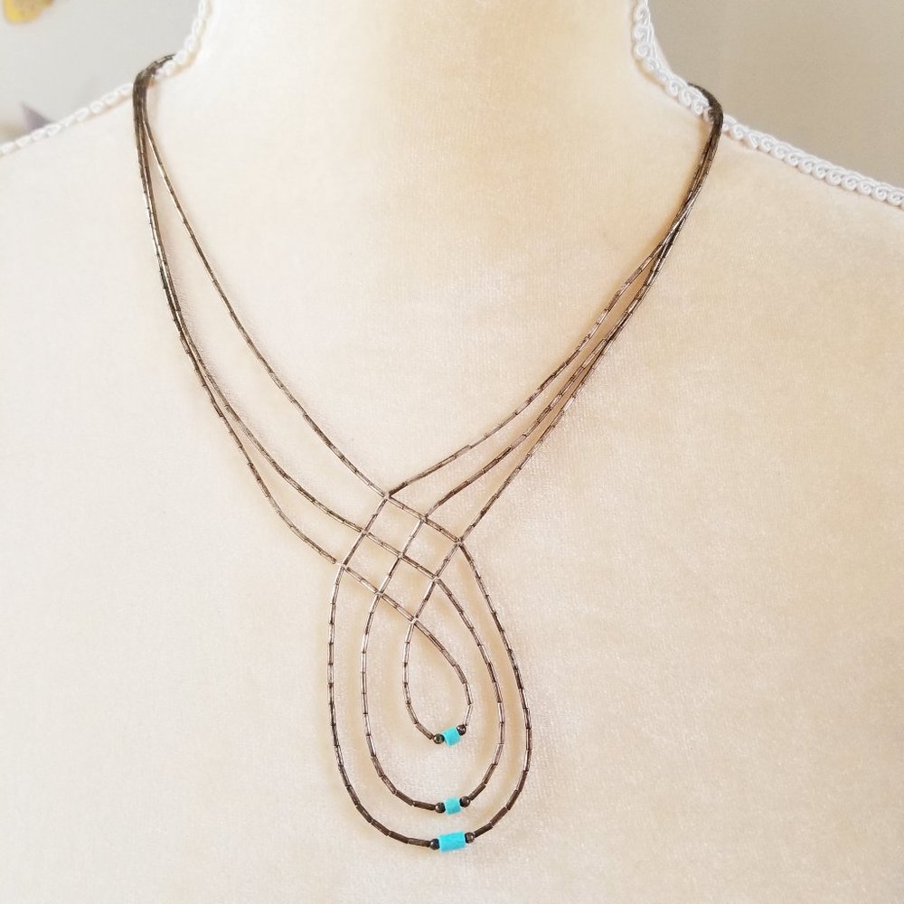 Native American Liquid Silver 925 Necklace Infinity Loop Vintage Boho - Picture 4 of 6